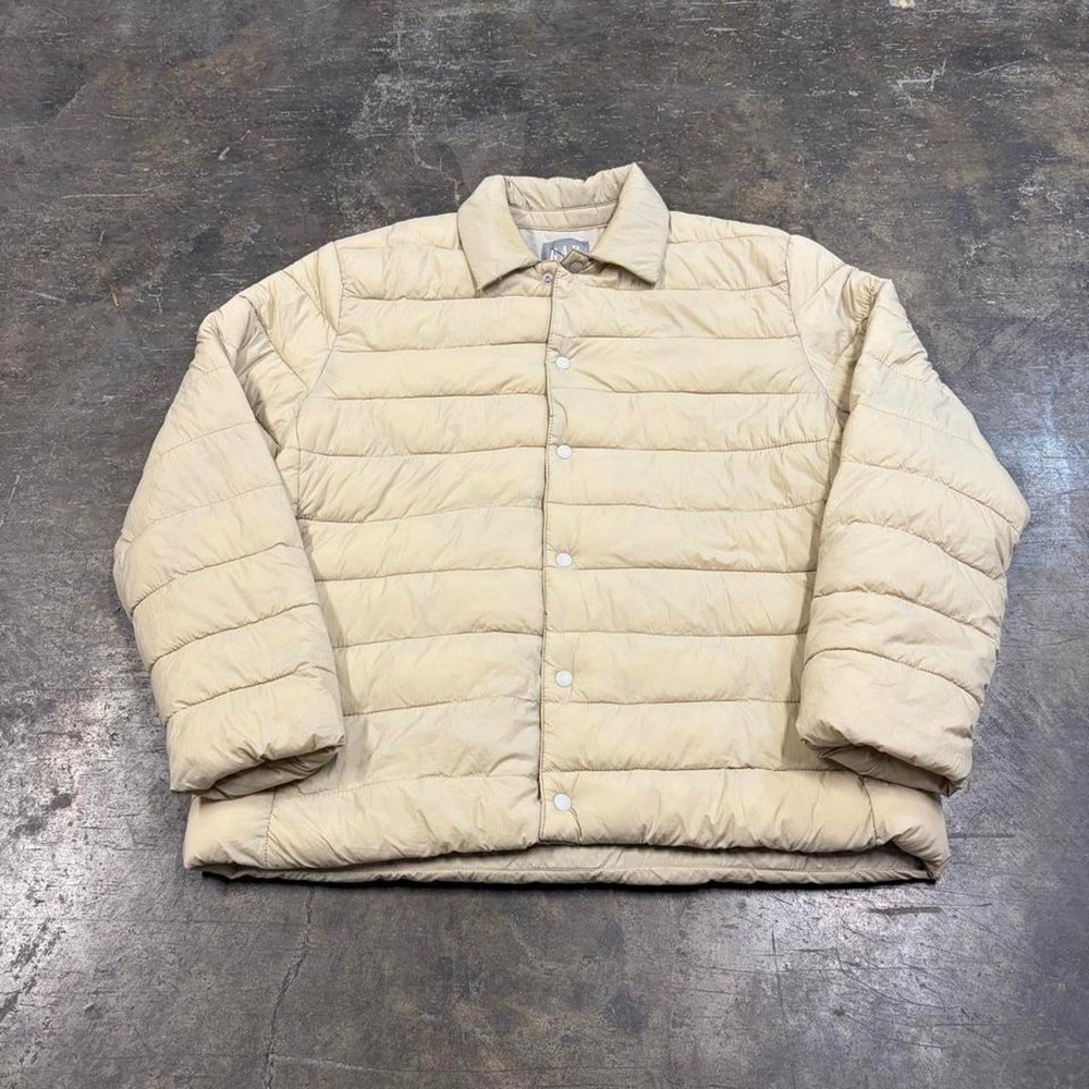 Vintage Gap 2000s Puffer Jacket Mens Large Cream Tan Quilted Snap Button Coat